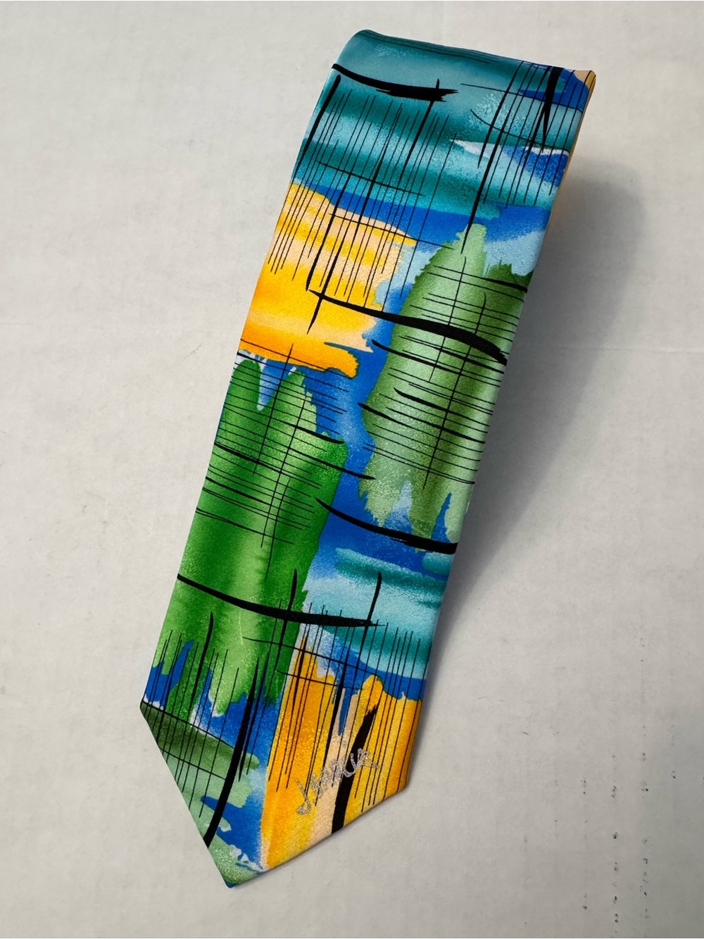Jerry Garcia Collector’s Edition Necktie 100% Silk Abstract Green Blue Yellow